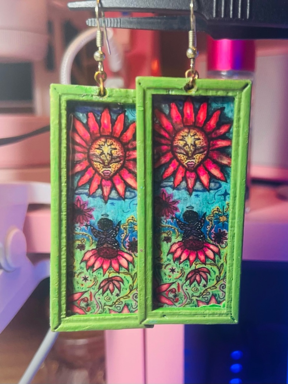 Hand-Painted Sunflower Garden Drop Earrings